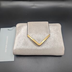 ANTONIO MELANI Metallic Silver Clutch with Gold Detail